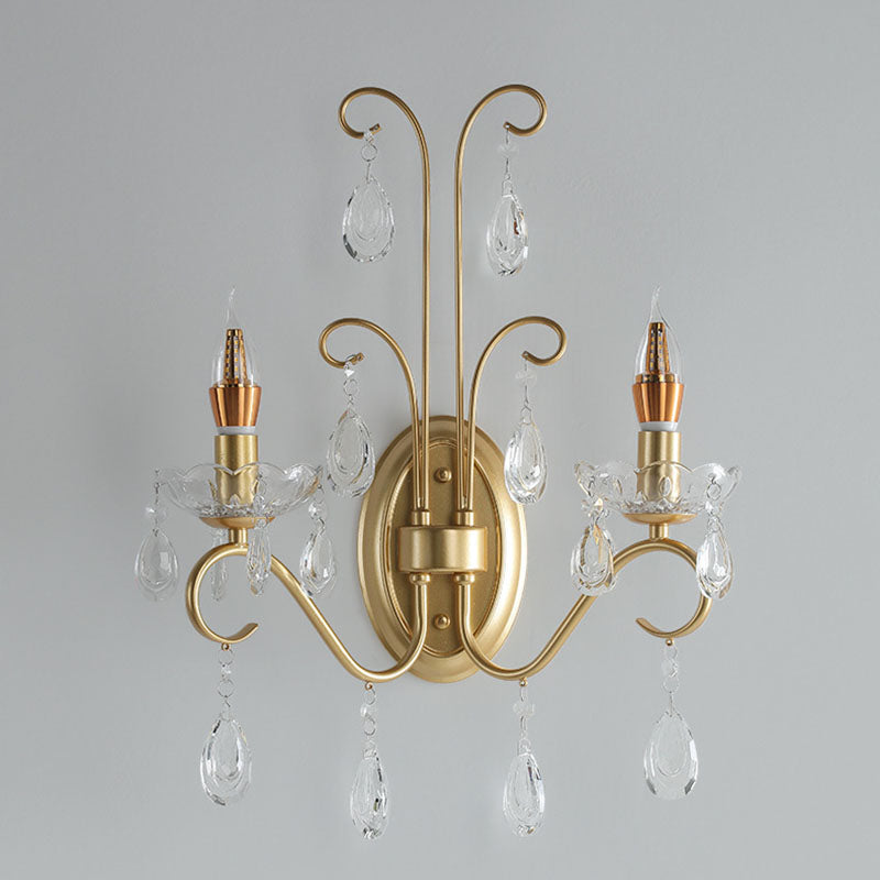 Traditional French Butterfly-Shaped Iron Crystal Glass 2-Light Wall Sconce Lamp For Bedroom