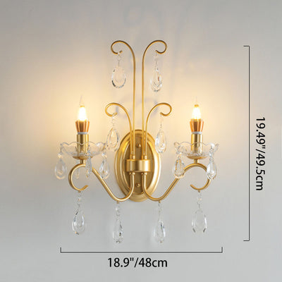 Traditional French Butterfly-Shaped Iron Crystal Glass 2-Light Wall Sconce Lamp For Bedroom