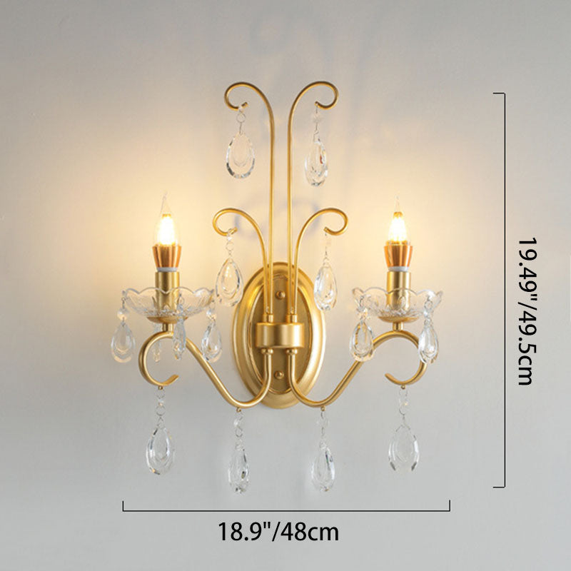 Traditional French Butterfly-Shaped Iron Crystal Glass 2-Light Wall Sconce Lamp For Bedroom