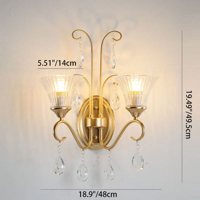 Traditional French Butterfly-Shaped Iron Crystal Glass 2-Light Wall Sconce Lamp For Bedroom