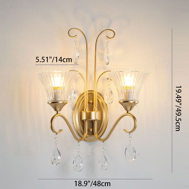 Traditional French Butterfly-Shaped Iron Crystal Glass 2-Light Wall Sconce Lamp For Bedroom