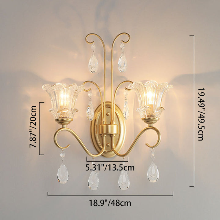Applique murale à 2 lumières en verre cristal en forme de papillon traditionnel français pour chambre 