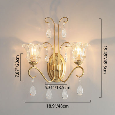 Traditional French Butterfly-Shaped Iron Crystal Glass 2-Light Wall Sconce Lamp For Bedroom
