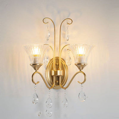 Traditional French Butterfly-Shaped Iron Crystal Glass 2-Light Wall Sconce Lamp For Bedroom