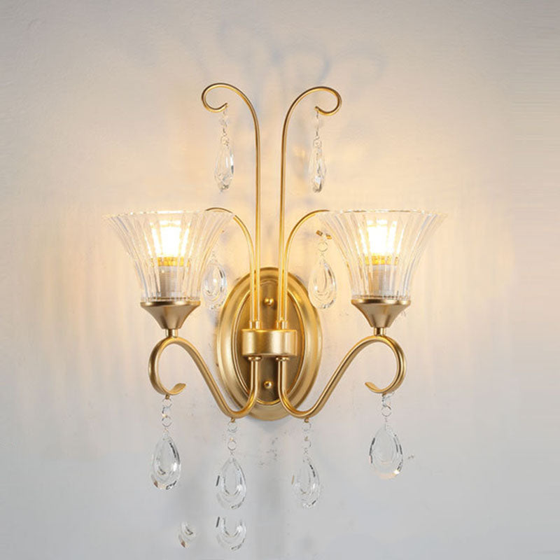 Traditional French Butterfly-Shaped Iron Crystal Glass 2-Light Wall Sconce Lamp For Bedroom