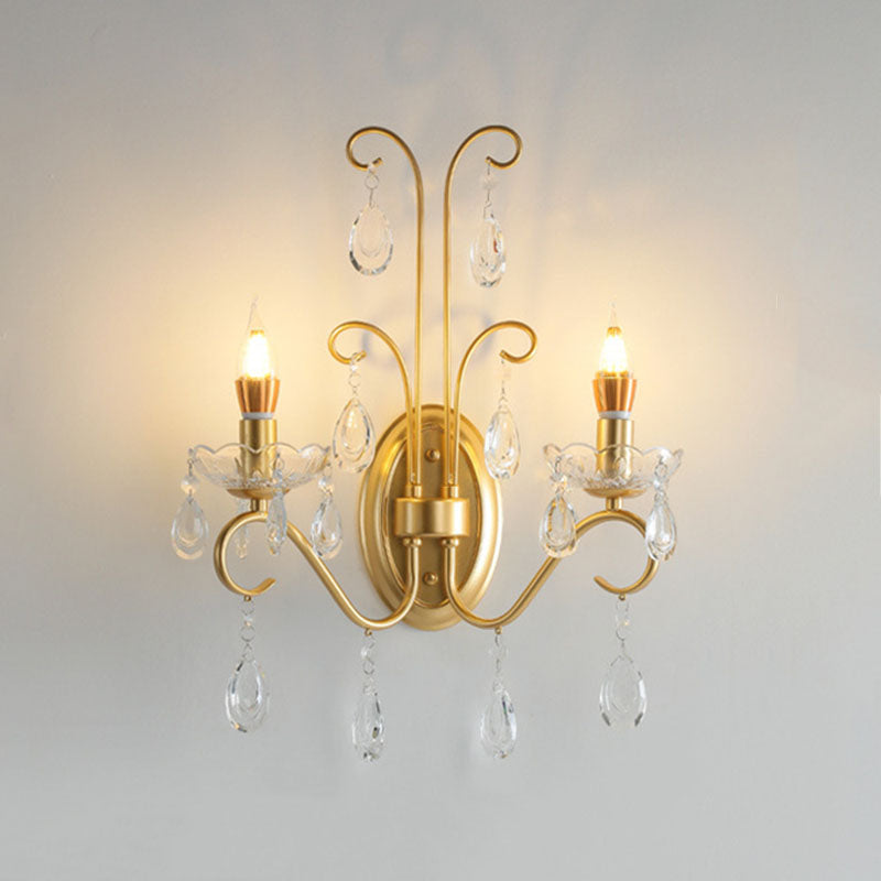Traditional French Butterfly-Shaped Iron Crystal Glass 2-Light Wall Sconce Lamp For Bedroom