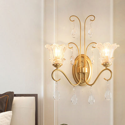Traditional French Butterfly-Shaped Iron Crystal Glass 2-Light Wall Sconce Lamp For Bedroom