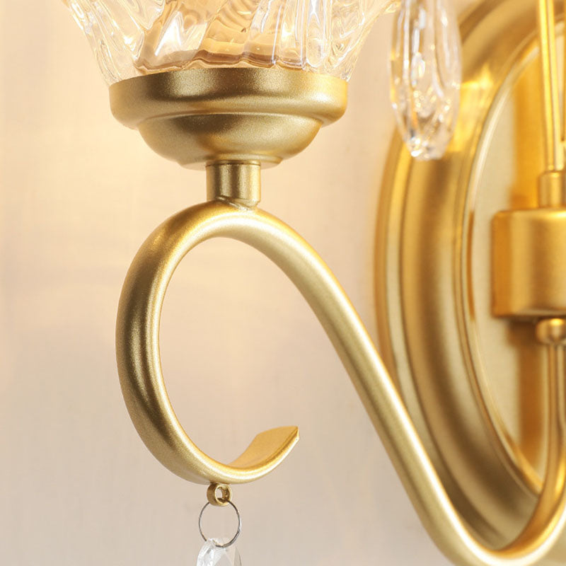 Traditional French Butterfly-Shaped Iron Crystal Glass 2-Light Wall Sconce Lamp For Bedroom