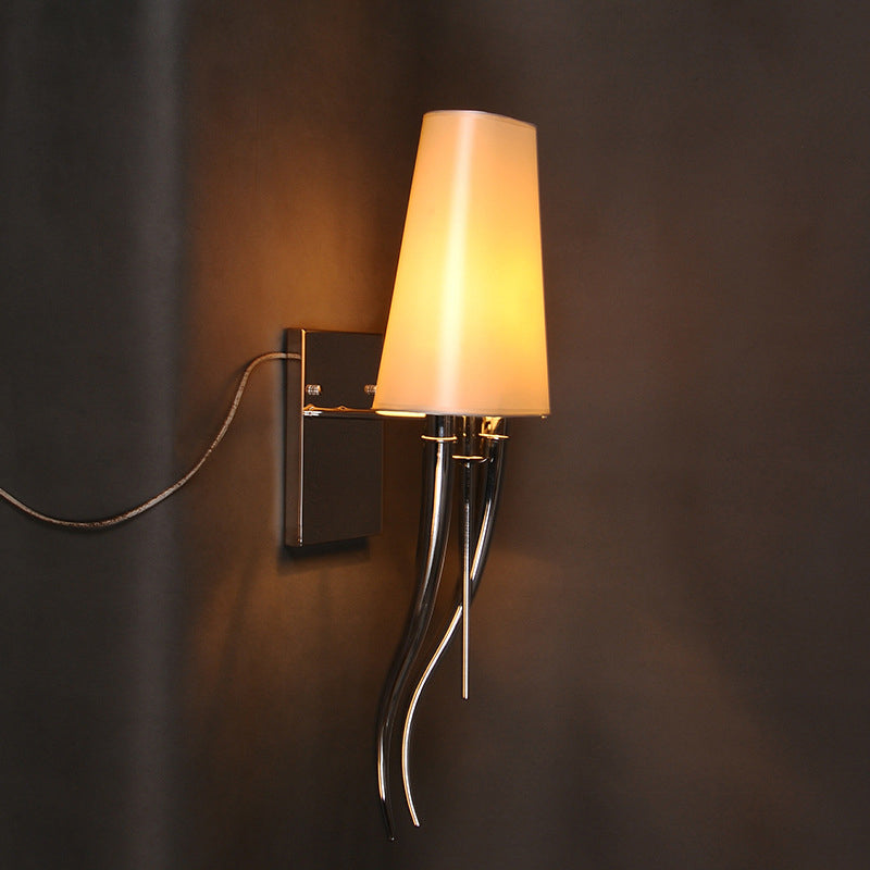 Modern Minimalist Cowl Shape Iron Fabric 1-Light Wall Sconce Lamp For Bedroom