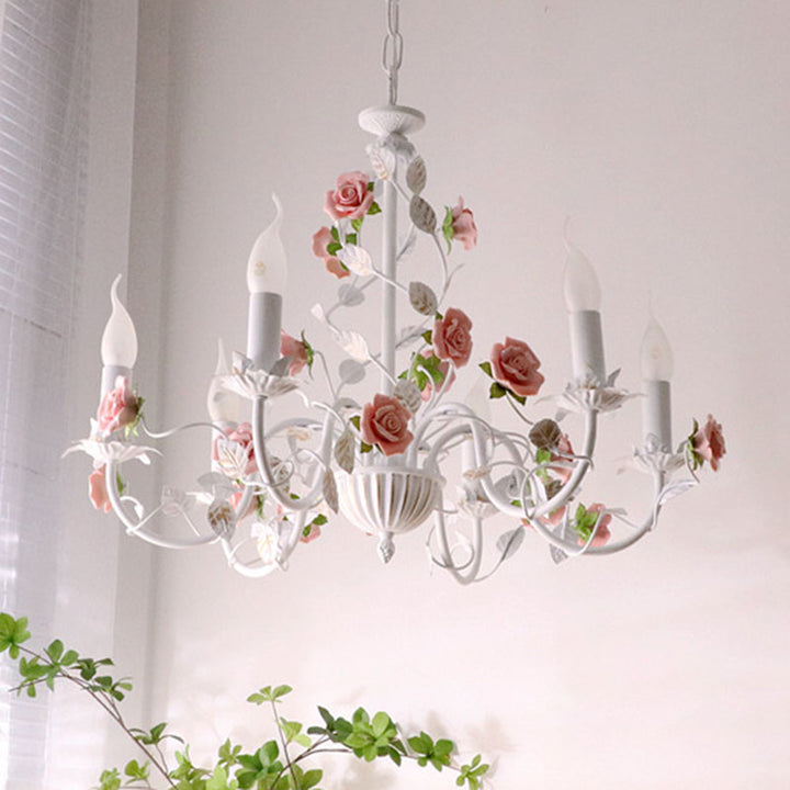 Traditioneller Vintage-Vine-Mehrfach-Blumen-Eisen-Keramik-3/6/8-Licht-Kronleuchter für das Schlafzimmer 