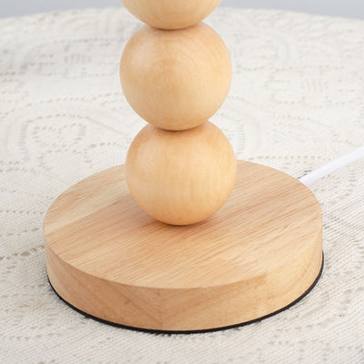Traditional Vintage Pleated Gourd Shaped Oak Fabric 1-Light Table Lamp For Bedroom