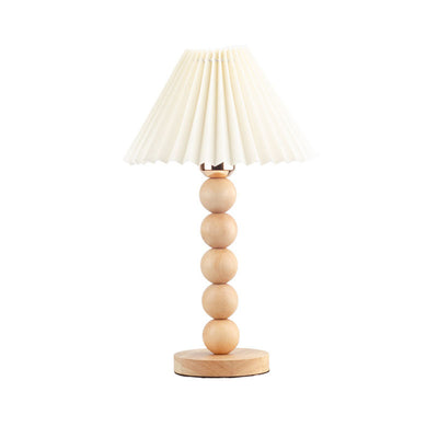 Traditional Vintage Pleated Gourd Shaped Oak Fabric 1-Light Table Lamp For Bedroom