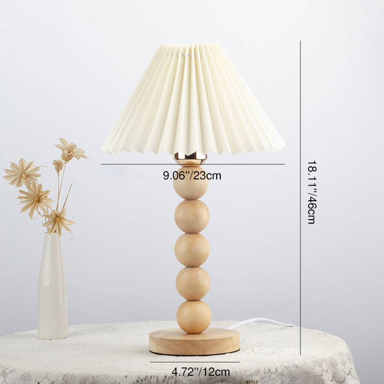 Traditional Vintage Pleated Gourd Shaped Oak Fabric 1-Light Table Lamp For Bedroom
