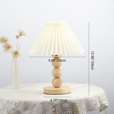 Traditional Vintage Pleated Gourd Shaped Oak Fabric 1-Light Table Lamp For Bedroom