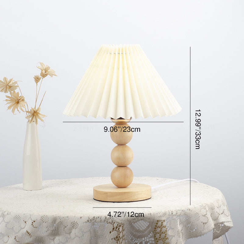 Traditional Vintage Pleated Gourd Shaped Oak Fabric 1-Light Table Lamp For Bedroom