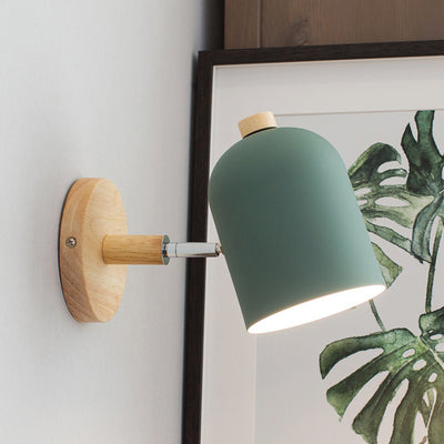 Contemporary Nordic Rotatable Cylinder Iron Solid Wood Aluminum 1-Light Wall Sconce Lamp For Bedroom