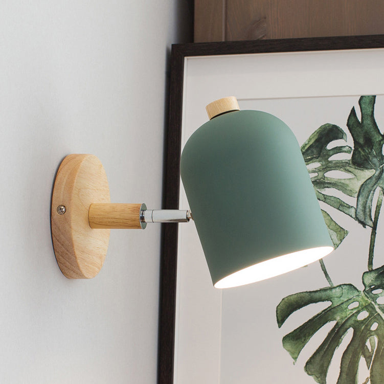 Contemporary Nordic Rotatable Cylinder Iron Solid Wood Aluminum 1-Light Wall Sconce Lamp For Bedroom