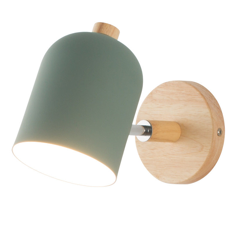 Contemporary Nordic Rotatable Cylinder Iron Solid Wood Aluminum 1-Light Wall Sconce Lamp For Bedroom