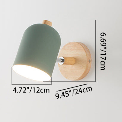 Zeitgenössische nordische drehbare Zylinder-Eisen-Massivholz-Aluminium-Ein-Licht-Wandleuchte für das Schlafzimmer 