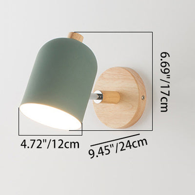 Contemporary Nordic Rotatable Cylinder Iron Solid Wood Aluminum 1-Light Wall Sconce Lamp For Bedroom