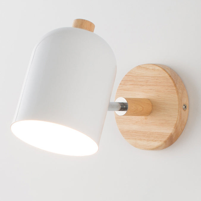 Contemporary Nordic Rotatable Cylinder Iron Solid Wood Aluminum 1-Light Wall Sconce Lamp For Bedroom