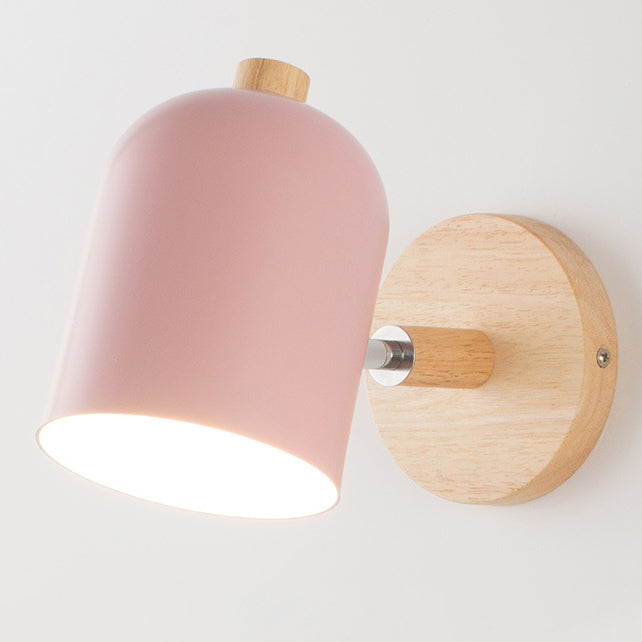 Contemporary Nordic Rotatable Cylinder Iron Solid Wood Aluminum 1-Light Wall Sconce Lamp For Bedroom