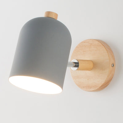 Contemporary Nordic Rotatable Cylinder Iron Solid Wood Aluminum 1-Light Wall Sconce Lamp For Bedroom