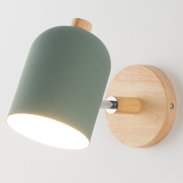 Contemporary Nordic Rotatable Cylinder Iron Solid Wood Aluminum 1-Light Wall Sconce Lamp For Bedroom