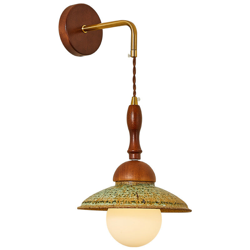 Traditional Vintage Round Ball Solid Wood Hardware Ceramic 1-Light Wall Sconce Lamp For Bedroom