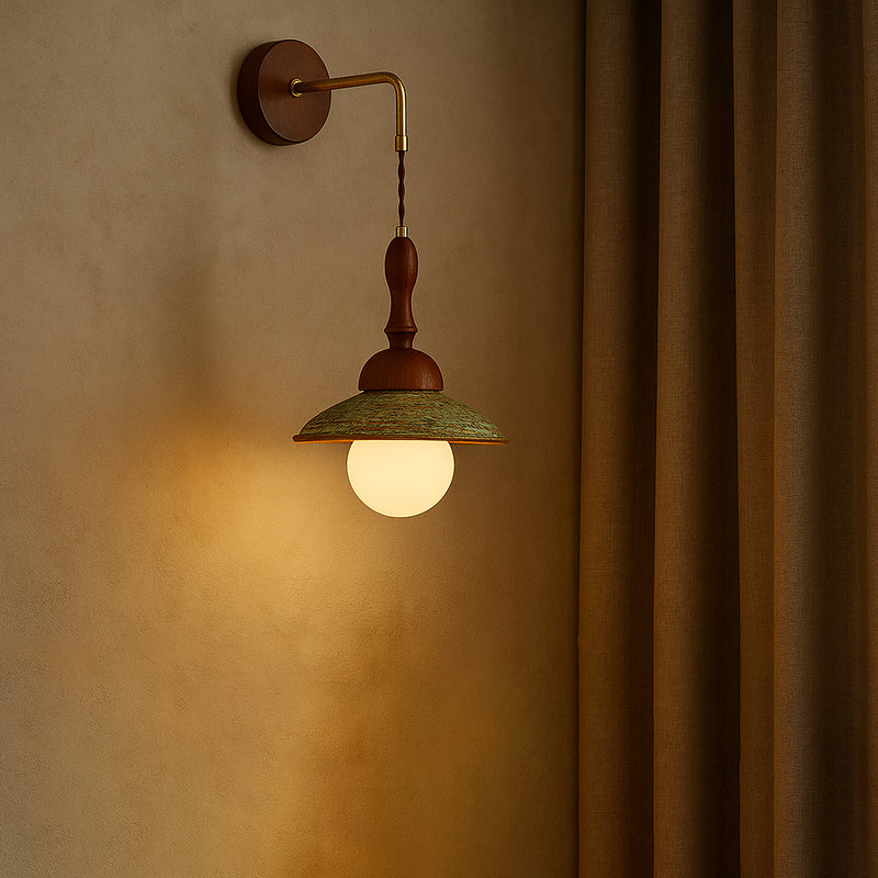 Traditional Vintage Round Ball Solid Wood Hardware Ceramic 1-Light Wall Sconce Lamp For Bedroom