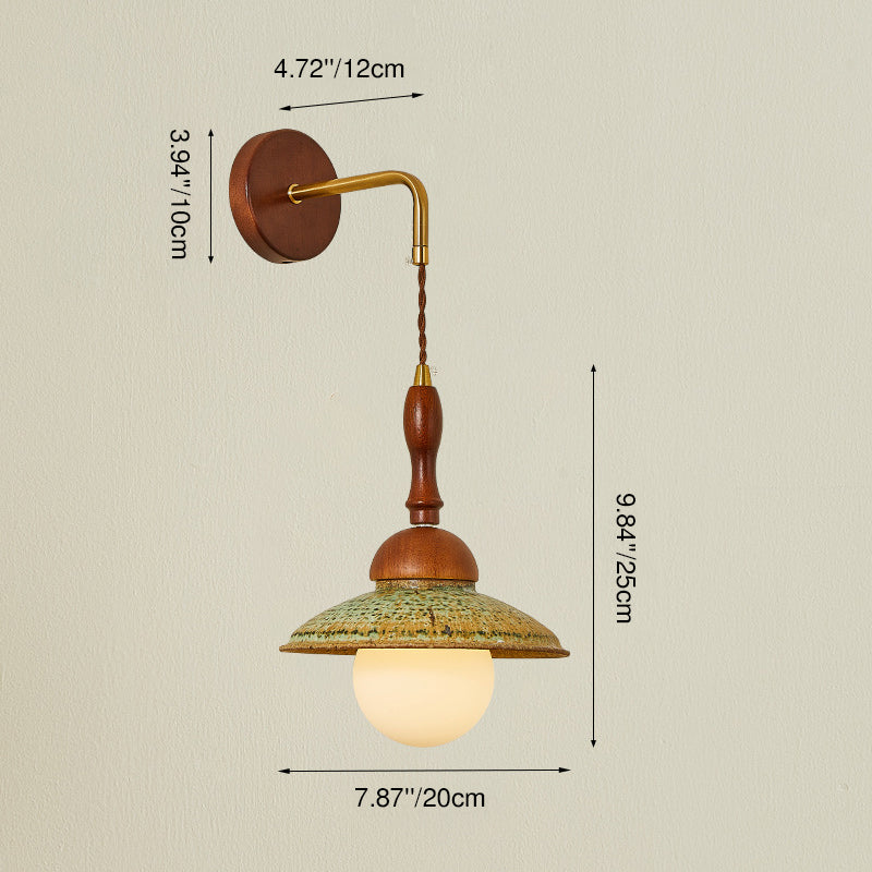 Traditional Vintage Round Ball Solid Wood Hardware Ceramic 1-Light Wall Sconce Lamp For Bedroom