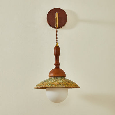 Traditional Vintage Round Ball Solid Wood Hardware Ceramic 1-Light Wall Sconce Lamp For Bedroom