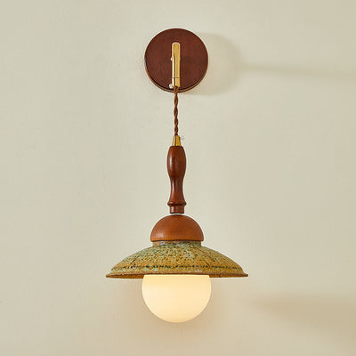 Traditional Vintage Round Ball Solid Wood Hardware Ceramic 1-Light Wall Sconce Lamp For Bedroom