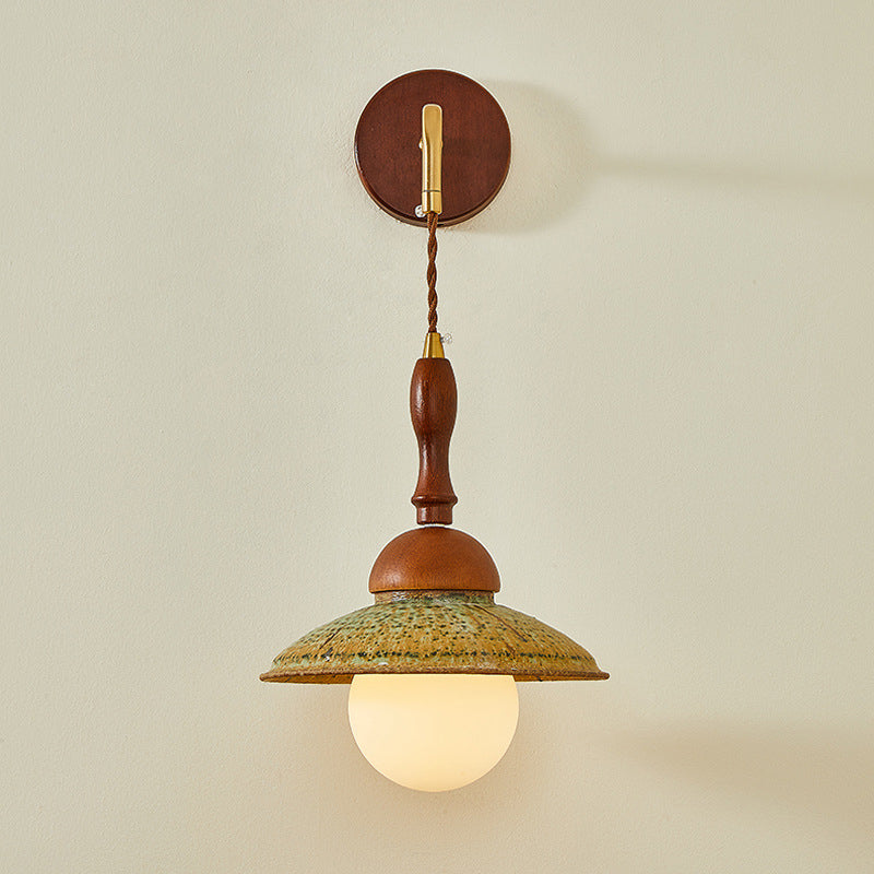 Traditional Vintage Round Ball Solid Wood Hardware Ceramic 1-Light Wall Sconce Lamp For Bedroom