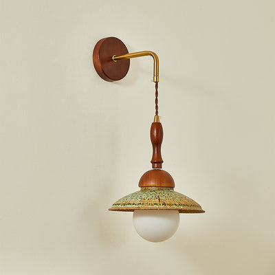 Traditional Vintage Round Ball Solid Wood Hardware Ceramic 1-Light Wall Sconce Lamp For Bedroom