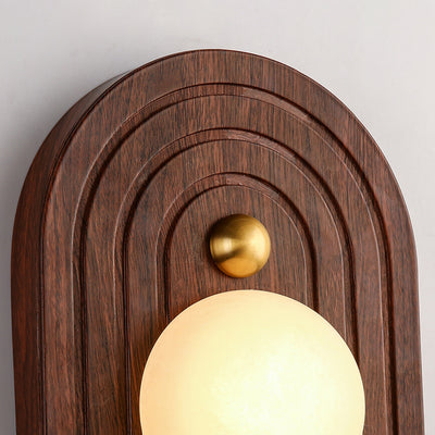 Traditional Vintage Round Striped Metal Marble LED Wall Sconce Lamp For Bedroom