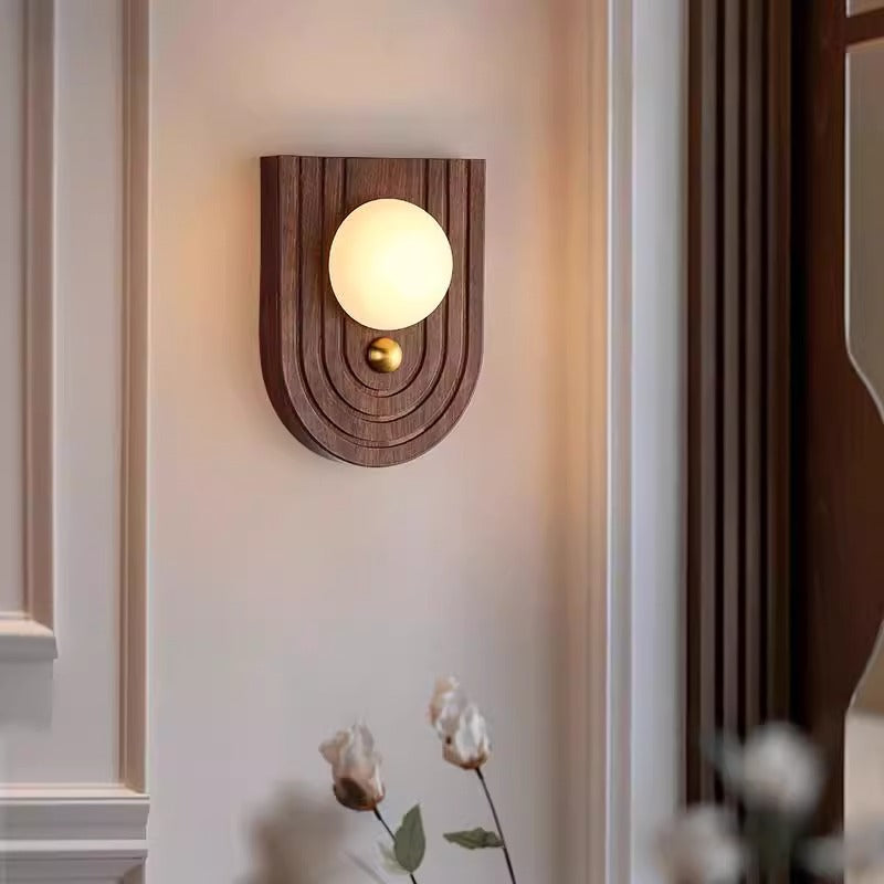 Traditional Vintage Round Striped Metal Marble LED Wall Sconce Lamp For Bedroom