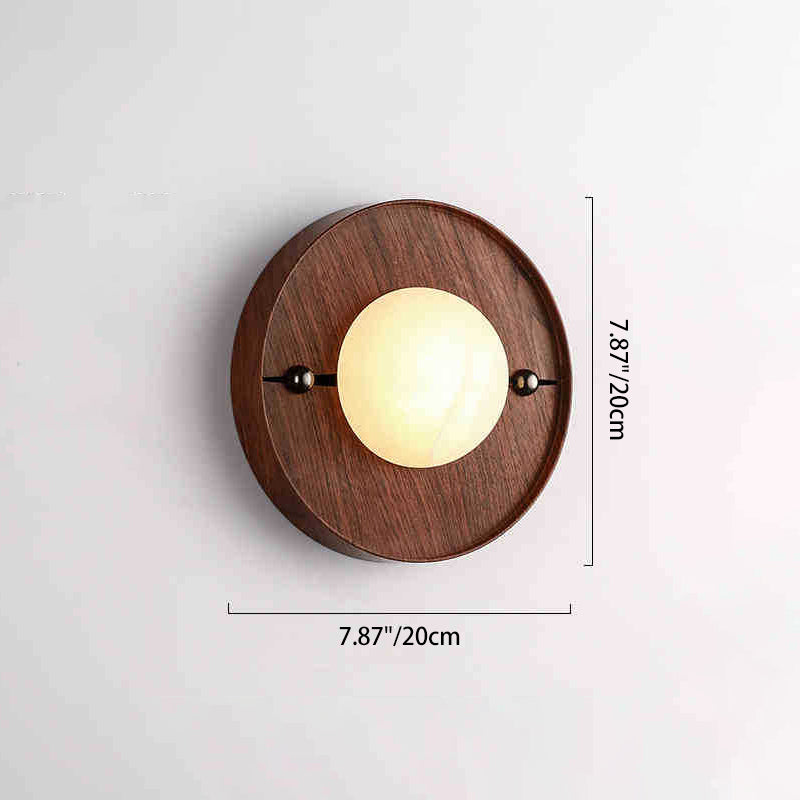 Traditional Vintage Round Striped Metal Marble LED Wall Sconce Lamp For Bedroom
