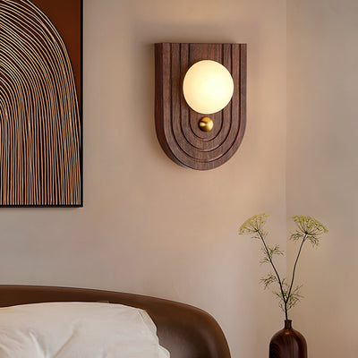 Traditional Vintage Round Striped Metal Marble LED Wall Sconce Lamp For Bedroom