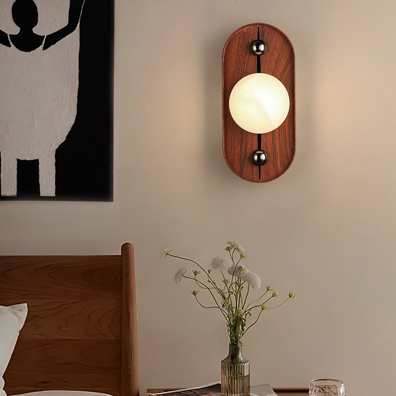 Traditional Vintage Round Striped Metal Marble LED Wall Sconce Lamp For Bedroom