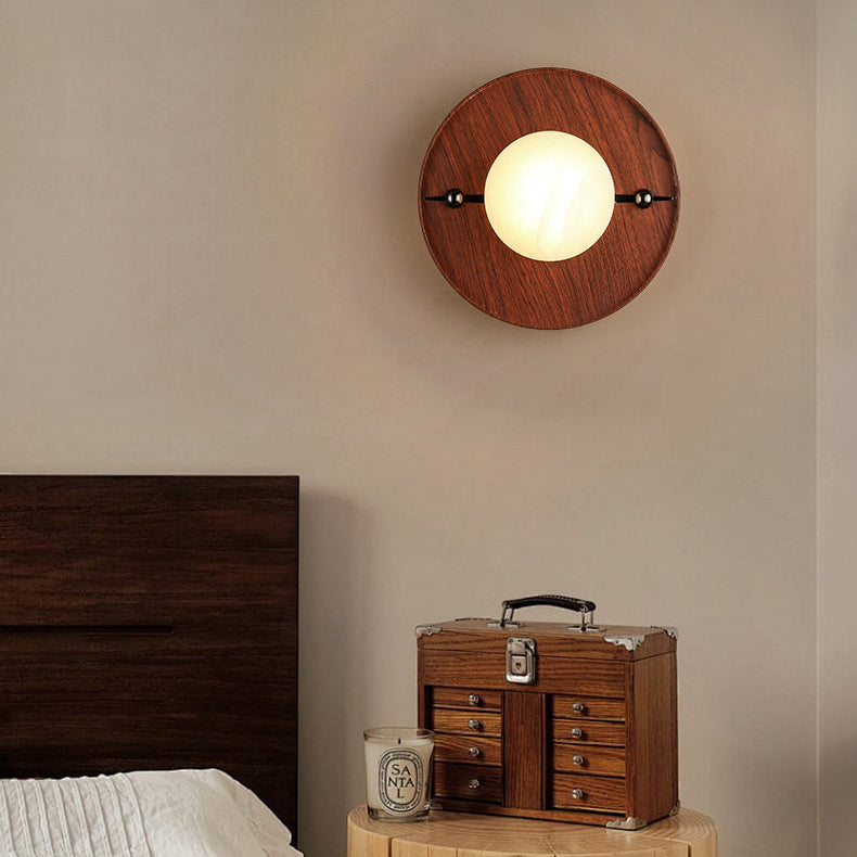 Traditional Vintage Round Striped Metal Marble LED Wall Sconce Lamp For Bedroom