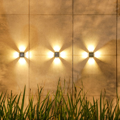 Modern Minimalist Solar Waterproof Square ABS PS LED Outdoor Wall Sconce Lamp For Garden