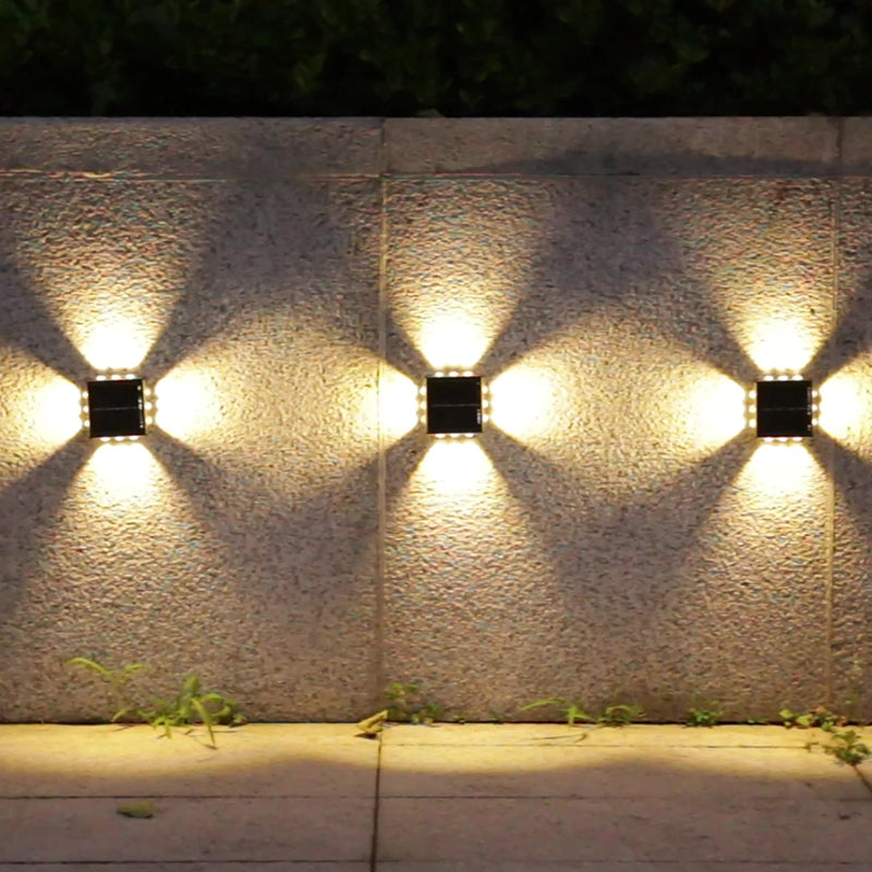 Modern Minimalist Solar Waterproof Square ABS PS LED Outdoor Wall Sconce Lamp For Garden