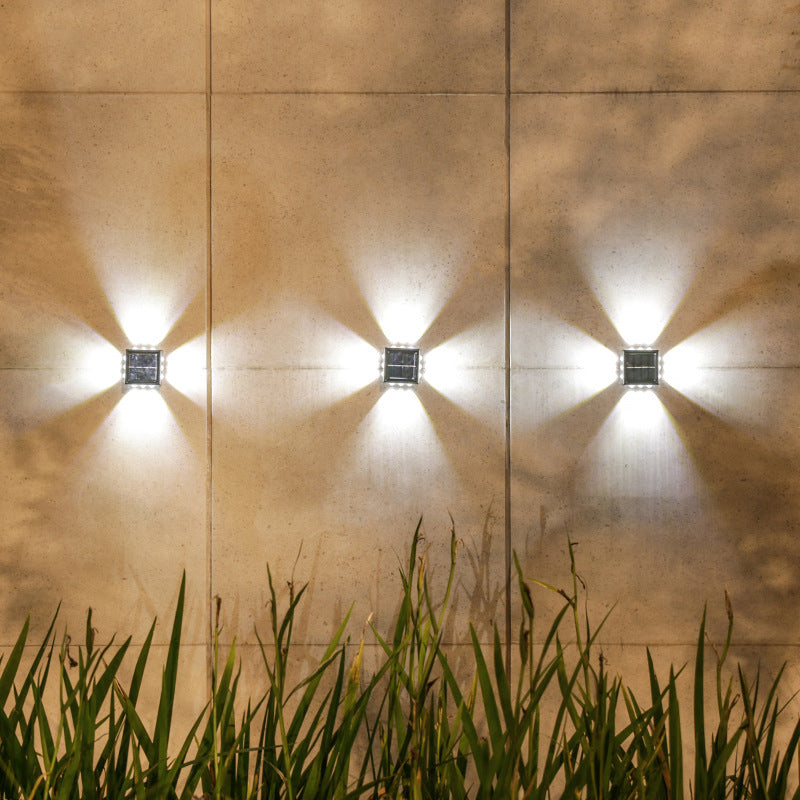 Modern Minimalist Solar Waterproof Square ABS PS LED Outdoor Wall Sconce Lamp For Garden