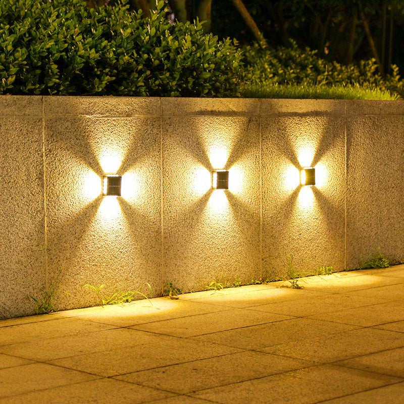 Modern Minimalist Solar Waterproof Square ABS PS LED Outdoor Wall Sconce Lamp For Garden