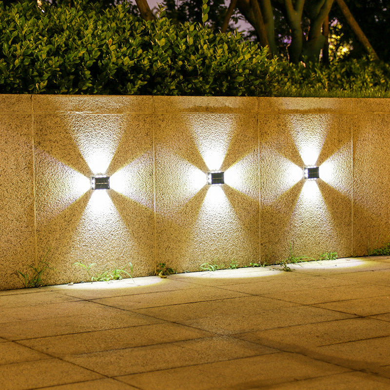 Modern Minimalist Solar Waterproof Square ABS PS LED Outdoor Wall Sconce Lamp For Garden