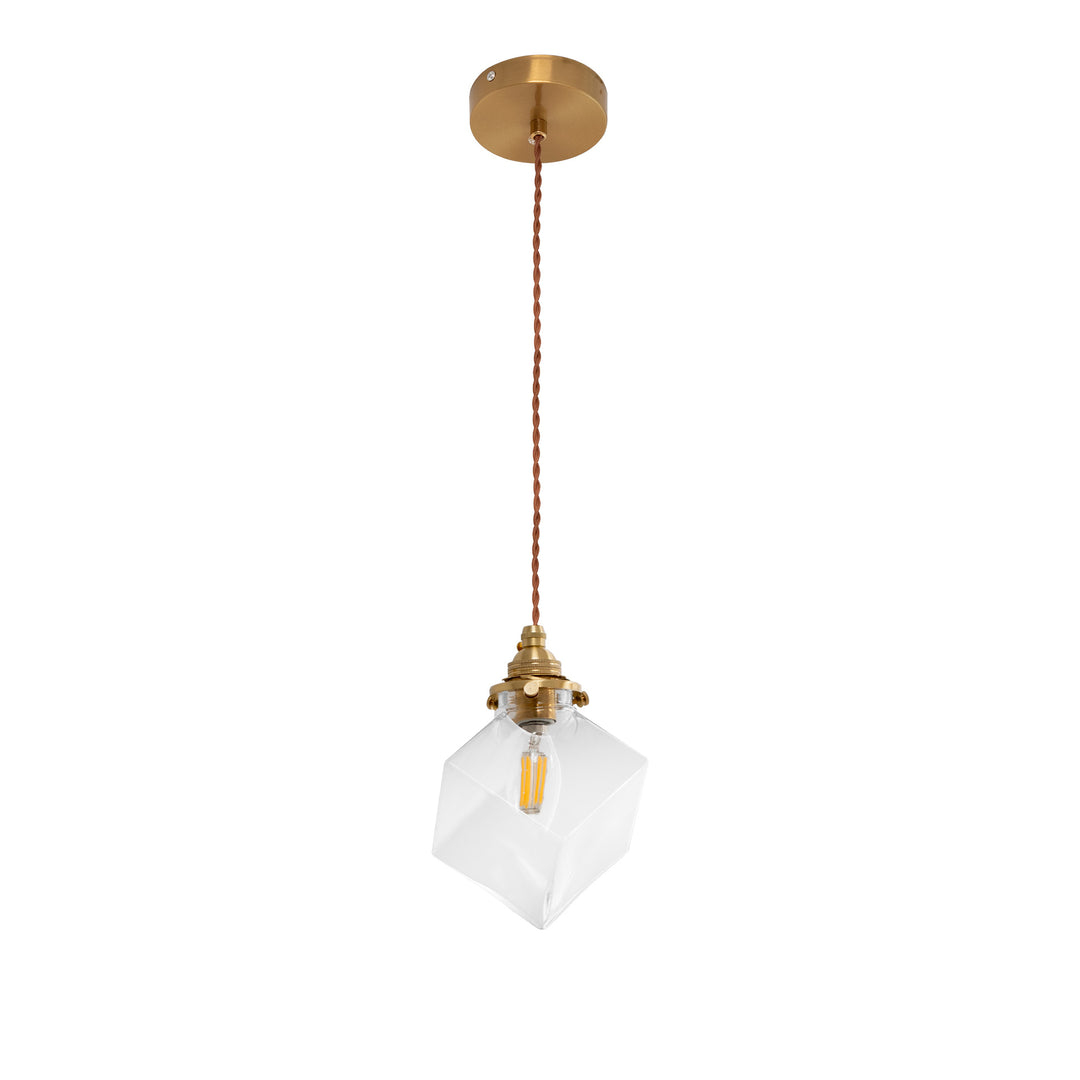 Luminaire suspendu moderne minimaliste carré en métal et verre cuivre à 1 lumière pour le salon 