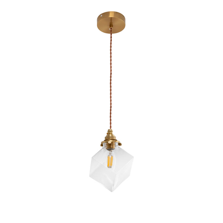 Luminaire suspendu moderne minimaliste carré en métal et verre cuivre à 1 lumière pour le salon 