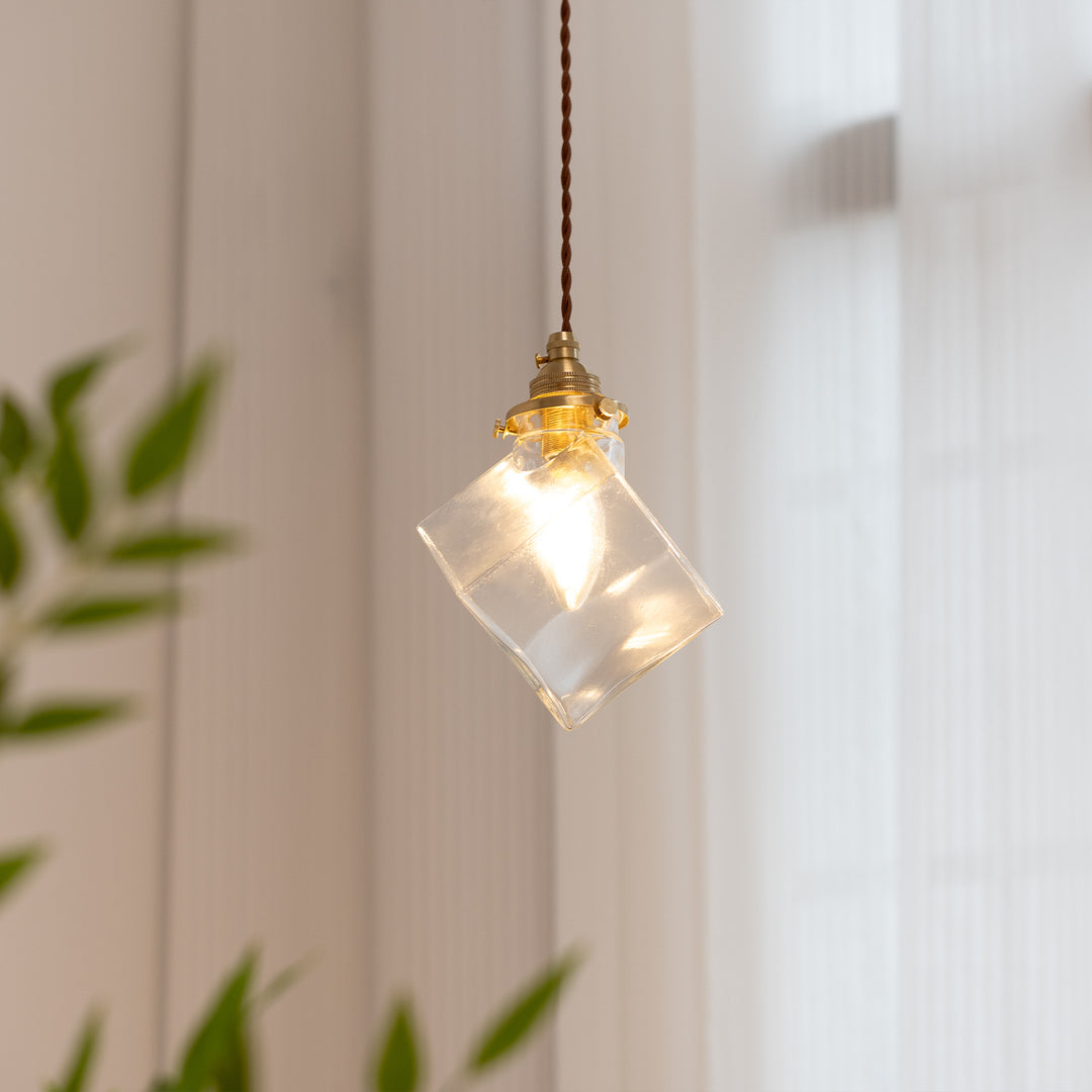 Luminaire suspendu moderne minimaliste carré en métal et verre cuivre à 1 lumière pour le salon 