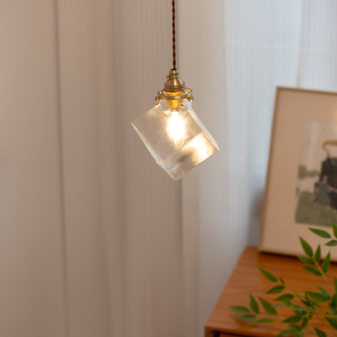 Luminaire suspendu moderne minimaliste carré en métal et verre cuivre à 1 lumière pour le salon 
